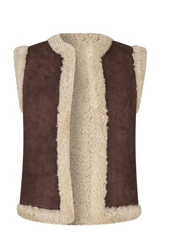 Dorine Shearling Vest, Brown Powder